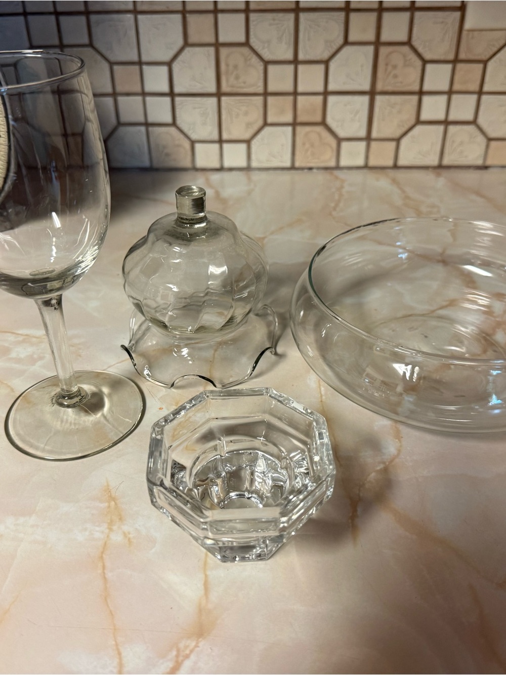 Clear Glass Decorative Bowl and Stemware Set - Clear